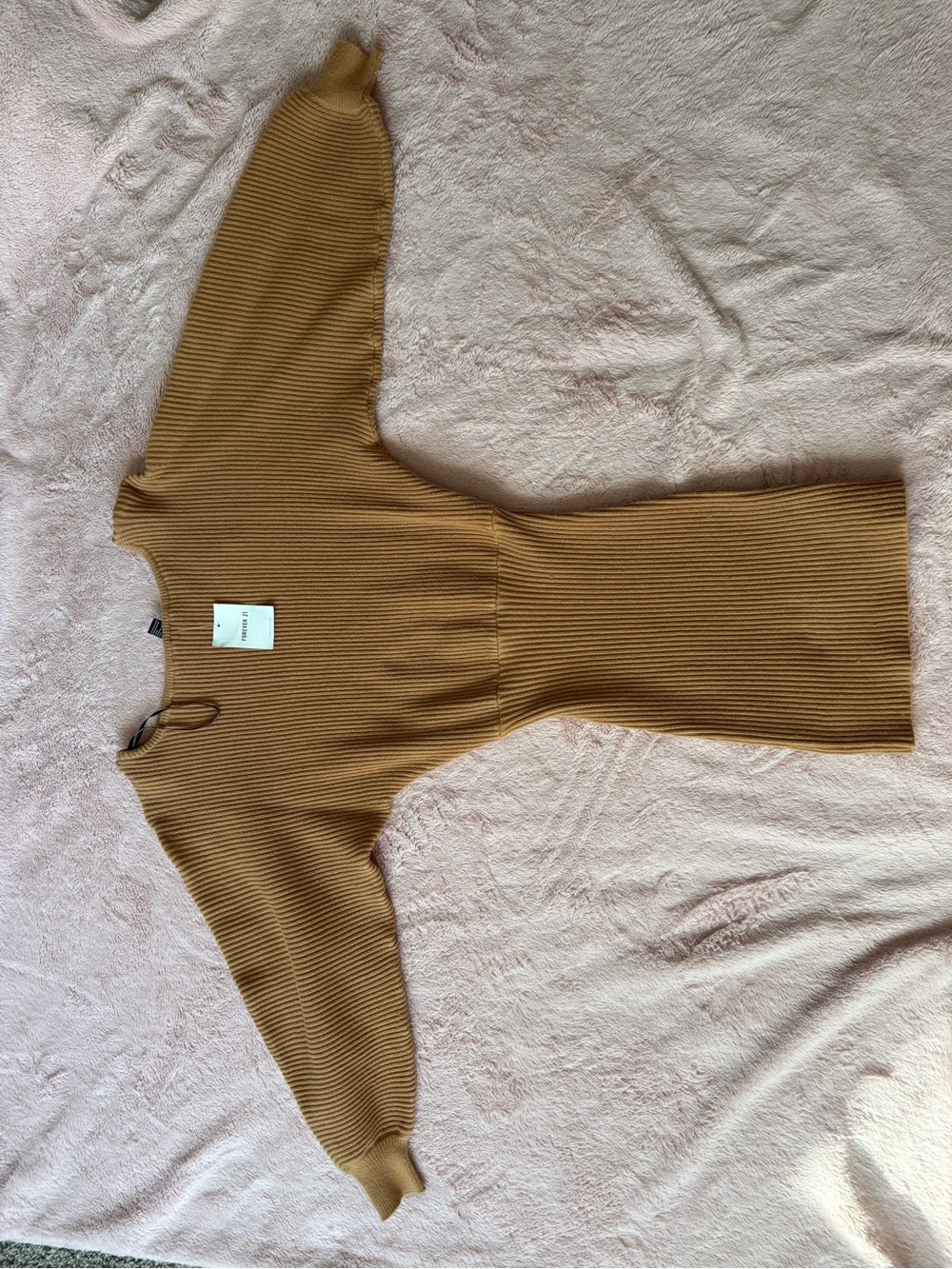 Forever 21 Ribbed Crew Neck Sweater Dress - Camel Brown
